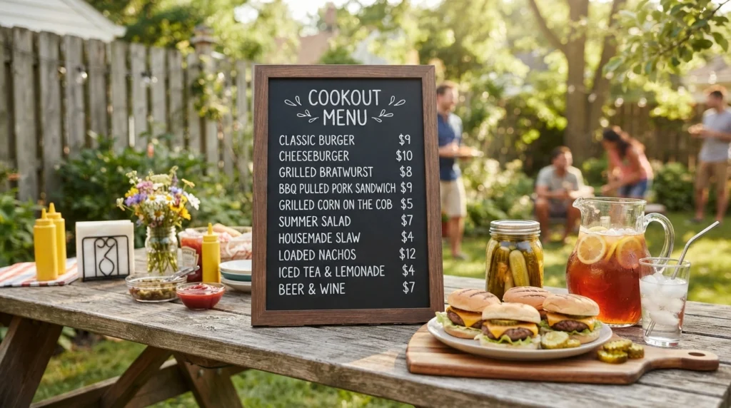 cookout menu with prices